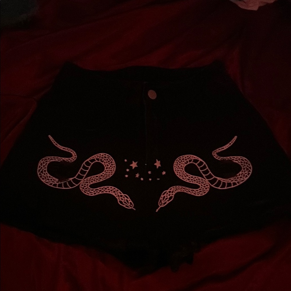 Black Shorts with White Snake Design